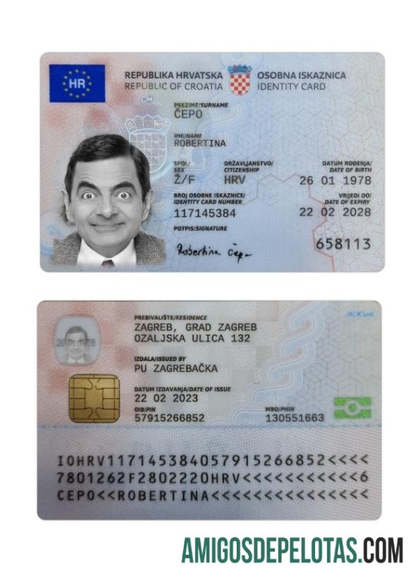 Cartão de identificação da Croácia 2023 modelo atual